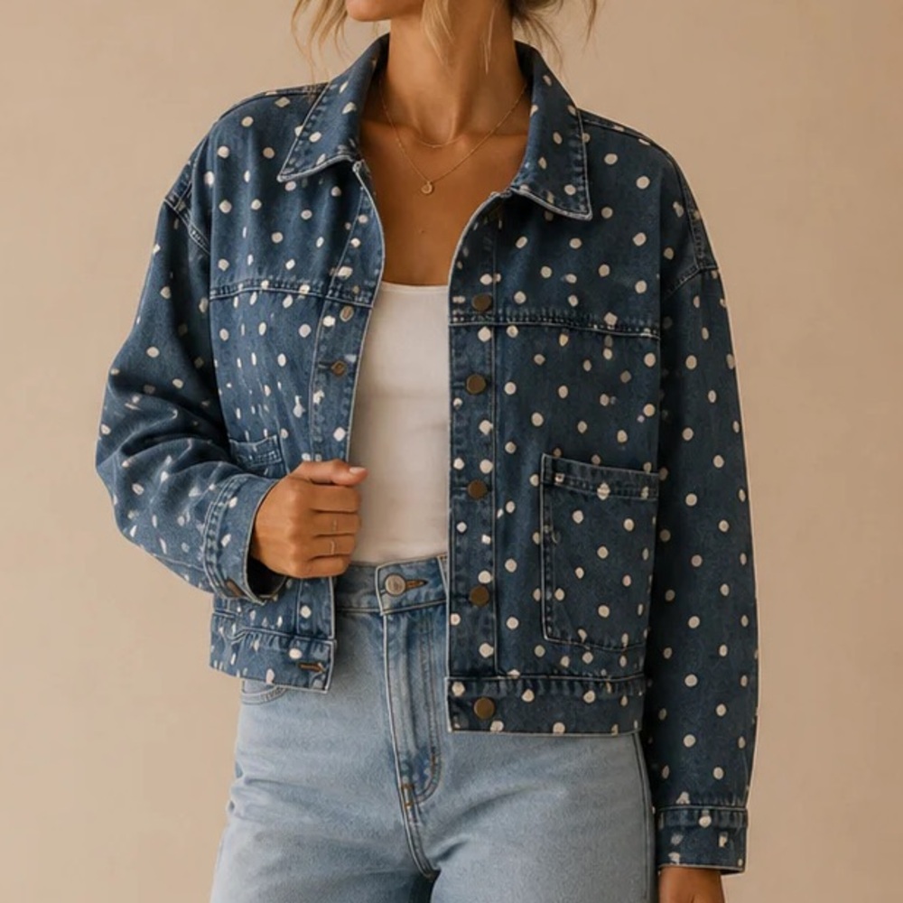 Polka Dot Denim Jacket - Women's Blue Denim Jacket